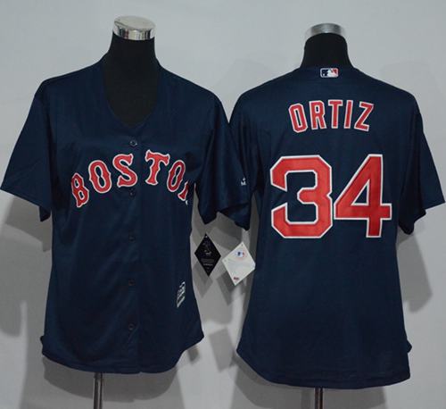 Red Sox #34 David Ortiz Navy Blue Women's Alternate Stitched MLB Jersey - Click Image to Close